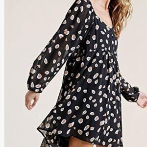 Umgee Animal Print Babydoll Dress with Bubble Sleeves Size Large